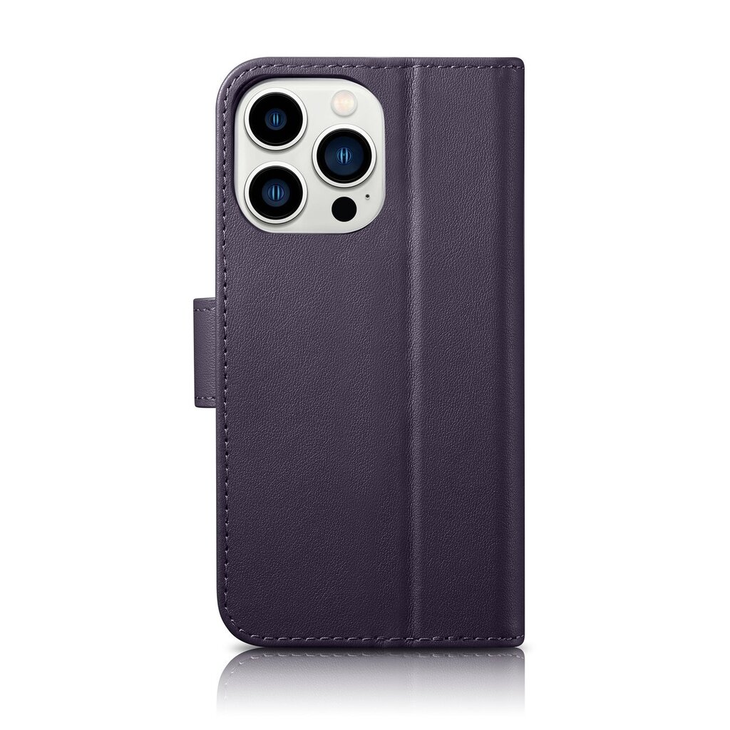 ICarer 2in1 iPhone 14 Pro Max Leather Flip Anti-RFID dark purple  (WMI14220728-DP) цена | pigu.lt