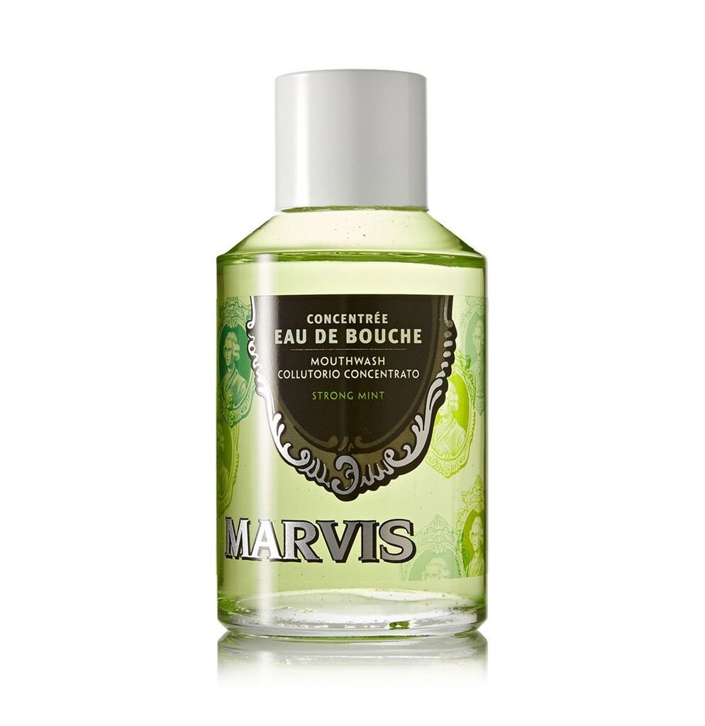 Burnos skalavimo skystis Marvis Strong Mint 120 ml цена и информация | Dantų šepetėliai, pastos | pigu.lt