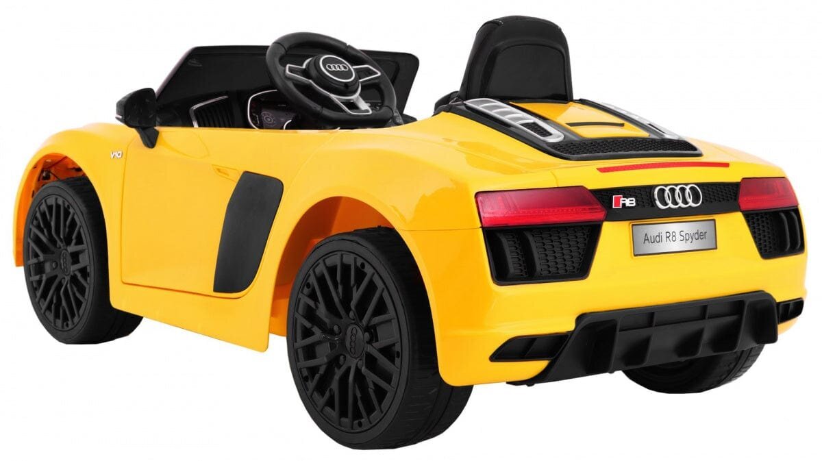 Vienvietis vaikiškas elektromobilis Audi R8 Spyder, geltonas kaina ir informacija | Elektromobiliai vaikams | pigu.lt