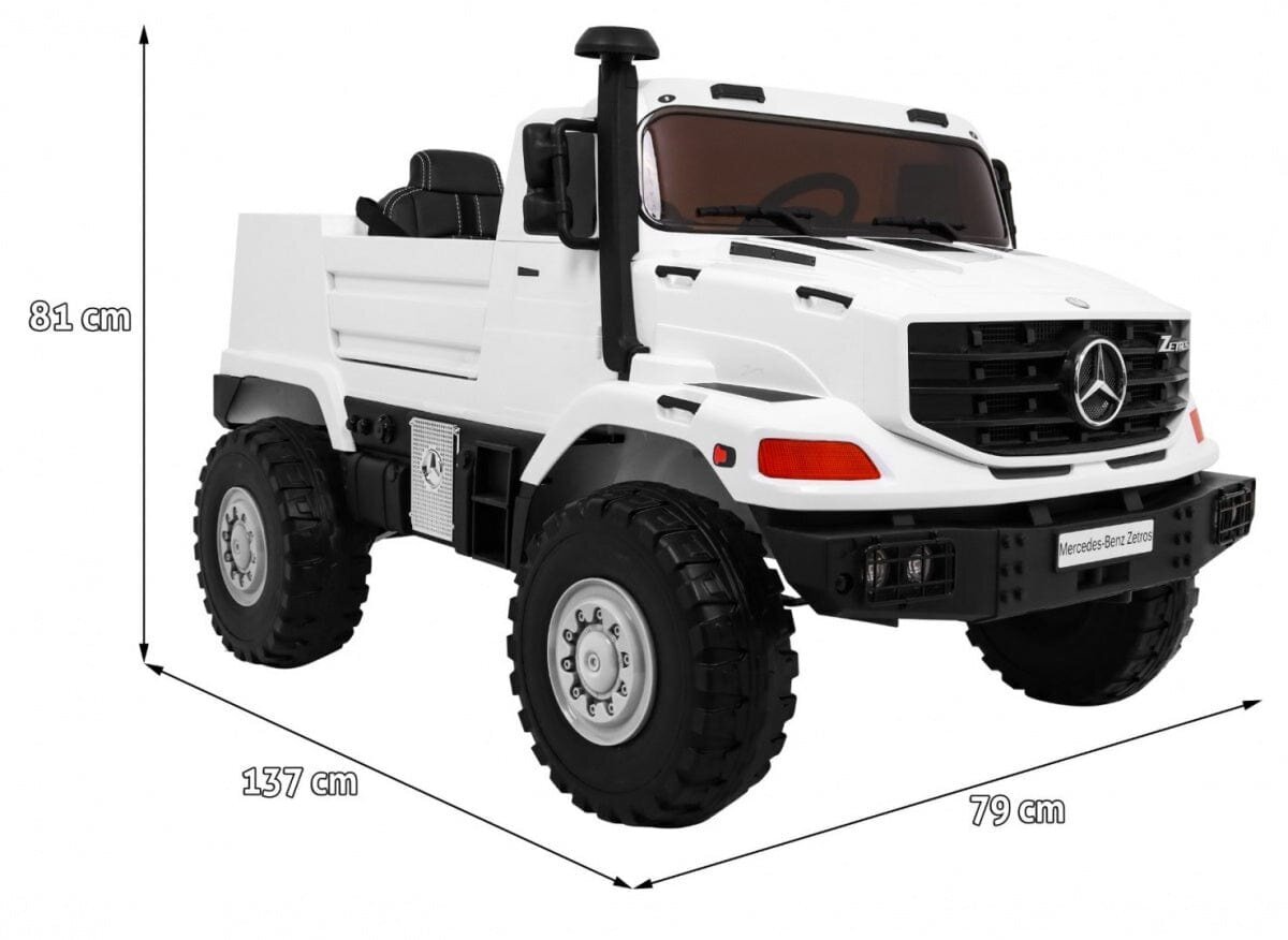 Dvivietis vaikiškas elektromobilis Mercedes-Benz Zetros, baltas kaina ir informacija | Elektromobiliai vaikams | pigu.lt