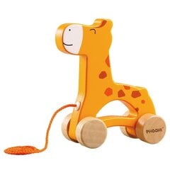 Medinė traukiama žirafa, geltona цена и информация | Игрушки для малышей | pigu.lt