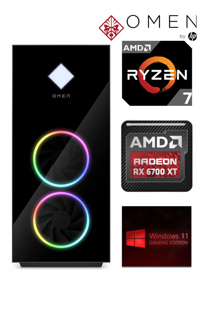 OMEN 40L Ryzen 7 5700G 16GB 1TB SSD RX6700 XT Windows 11 kaina ir informacija | Stacionarūs kompiuteriai | pigu.lt