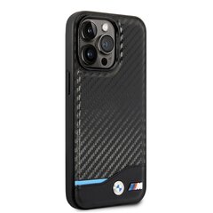 BMW M PU Carbon Blue Line Case for iPhone 14 Pro Black цена и информация | Чехлы для телефонов | pigu.lt