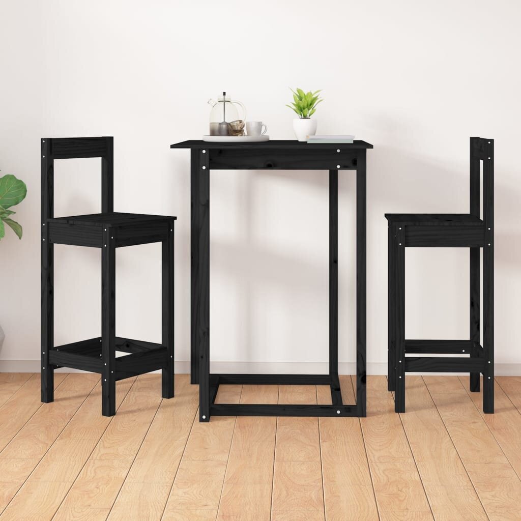 Baro kėdės, Pušies medienos masyvas, 2vnt., 40x41,5x112cm, juoda цена и информация | Virtuvės ir valgomojo kėdės | pigu.lt