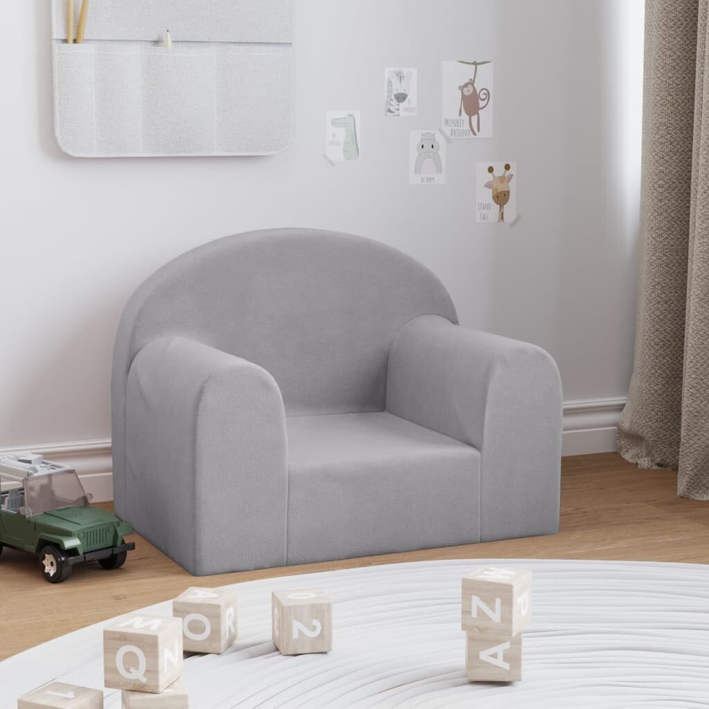 Vaikiška sofa, Minkštas pliušas, šviesiai pilka цена | pigu.lt