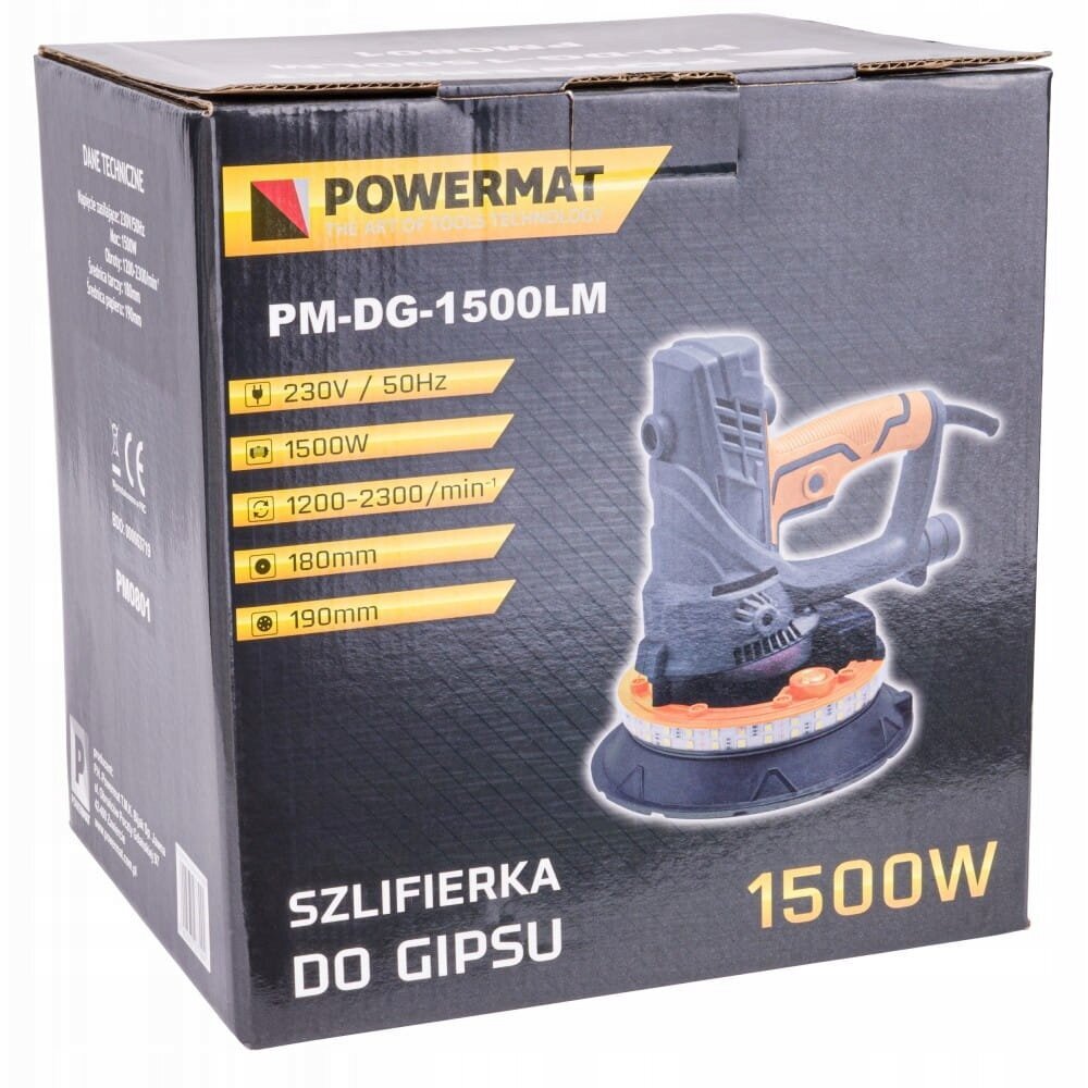 Gipso šlifuoklis PowerMat PRO 1500W, su LED apšvietimu, PM0801 цена и информация | Šlifuokliai | pigu.lt