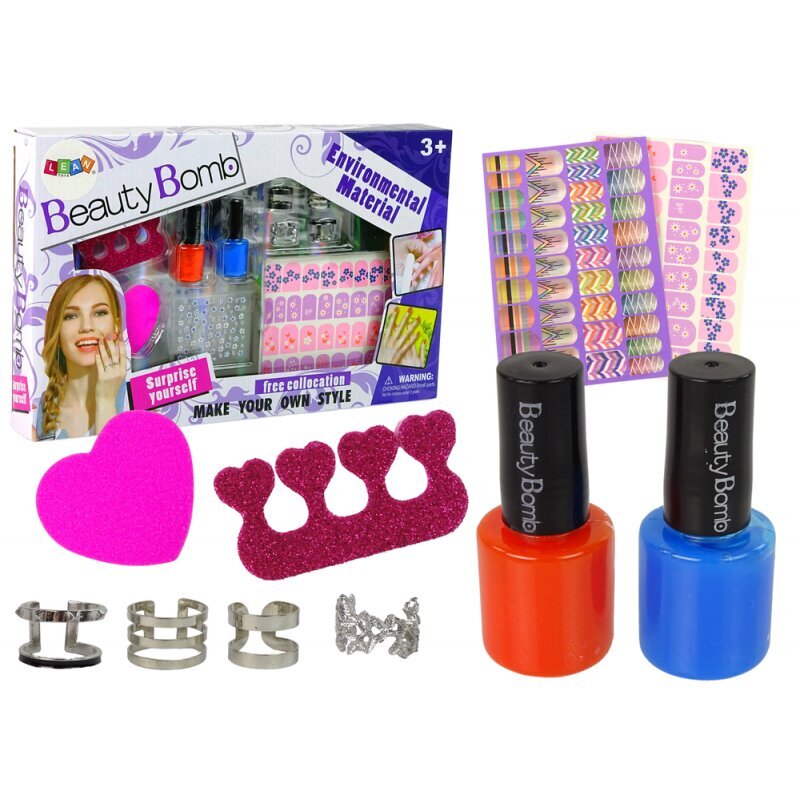 Nagų dažymo rinkinys vaikams Lean Toys Lacquers Glitter Stickers Rings kaina ir informacija | Žaislai mergaitėms | pigu.lt