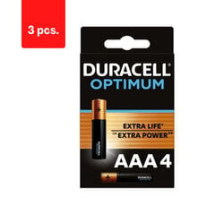 Батарейки DURACELL Optimum, AAA, 4 шт., в упаковке 3 шт. цена и информация | Батарейки | pigu.lt