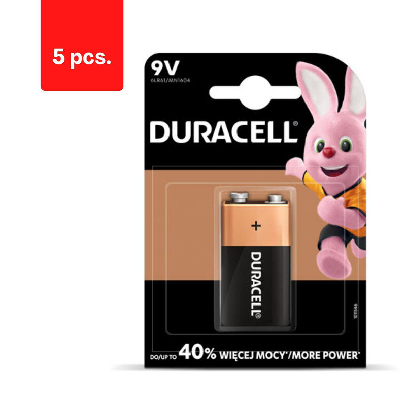 Baterijos DURACELL 9V, LR61, 1vnt, pakuotė 5 vnt. цена и информация | Elementai | pigu.lt