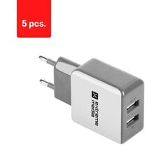 Зарядное устройство USB EXTREME MEDIA 230V USB 5V/2.1A, 2 разъема, цвет бело-серый, в упаковке 5 шт. цена и информация | Зарядные устройства для телефонов | pigu.lt