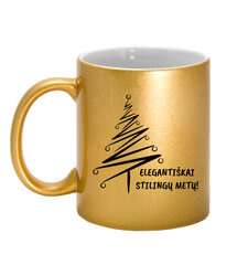 Aukso spalvos puodelis su blizgučiu Elegantiškai stilingų metų kaina ir informacija | Originalūs puodeliai | pigu.lt