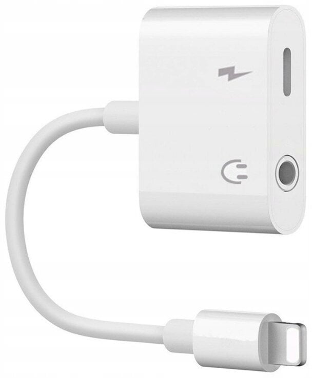 Adapteris iPhone 3,5 mm lizdas + įkrovimas, baltas 0003 kaina ir informacija | Adapteriai, USB šakotuvai | pigu.lt