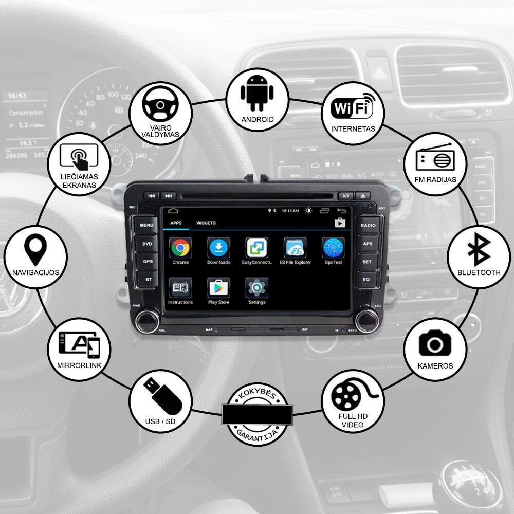 Volkswagen Skoda Seat universali Android multimedia 2003-13 Automagnetola GPS/WIFI/Bluetooth kaina ir informacija | Automagnetolos, multimedija | pigu.lt