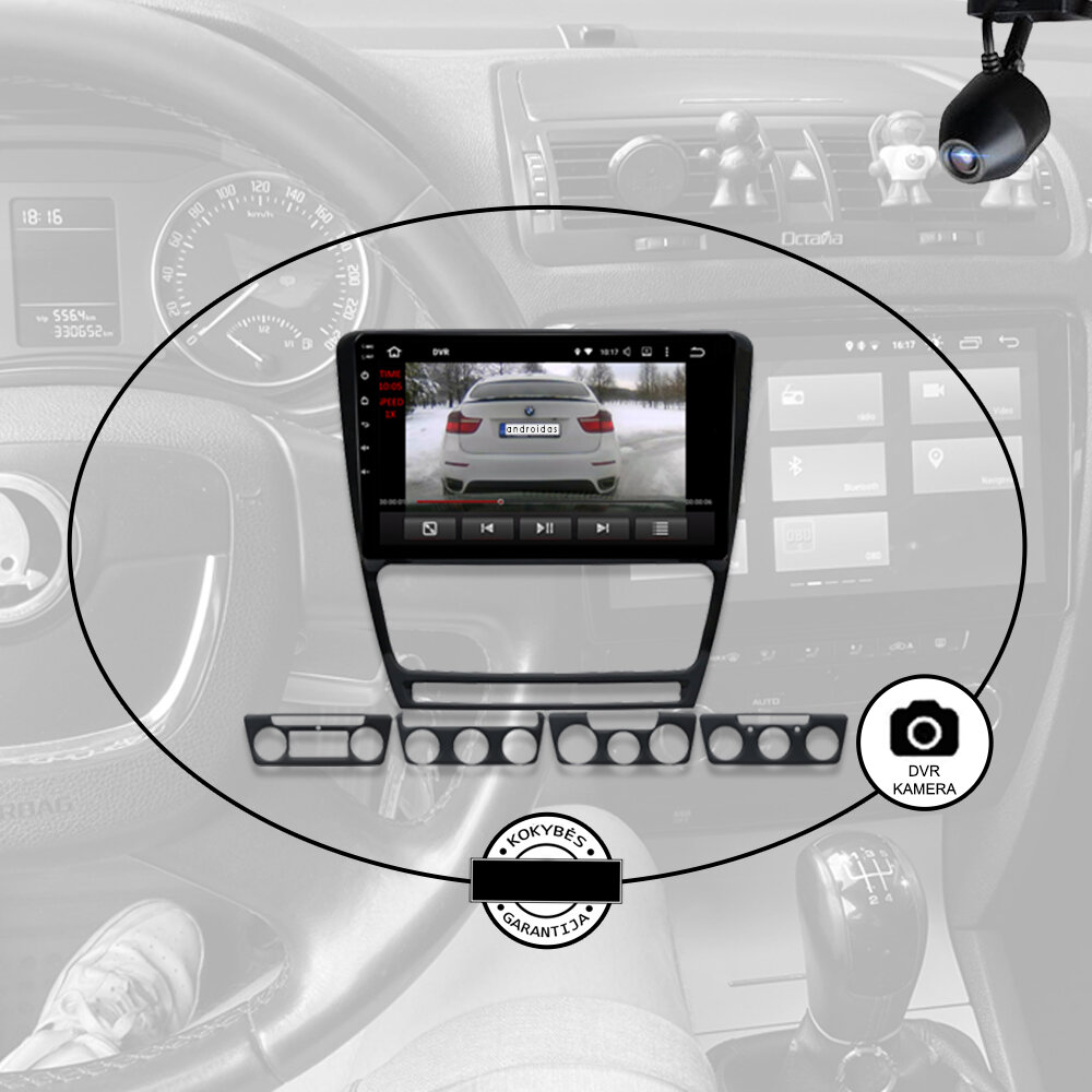 SKODA OCTAVIA 2006-13 Android multimedia plančetė 9 colių automagnetola GPS/Wifi/Bluetooth kaina ir informacija | Automagnetolos, multimedija | pigu.lt