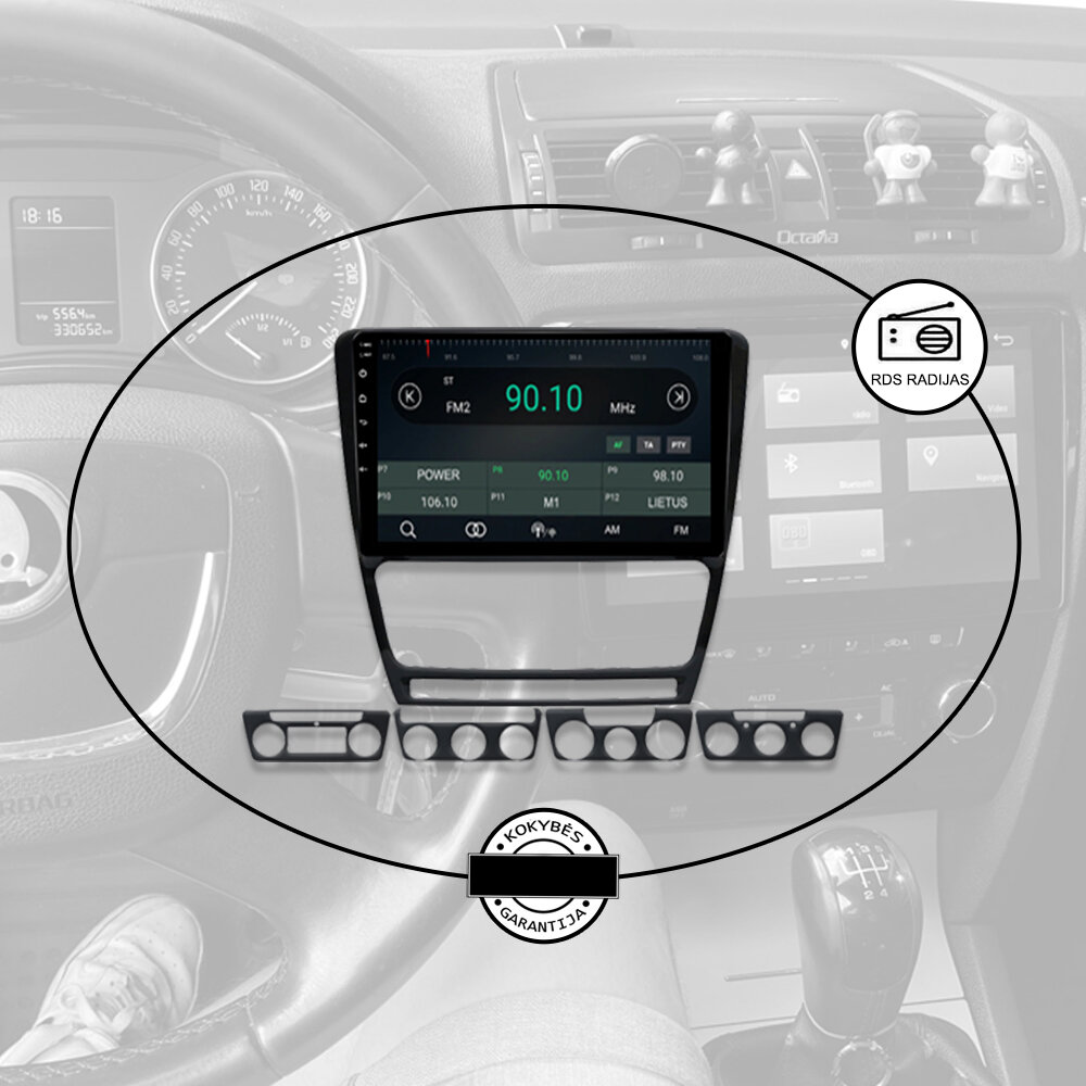 SKODA OCTAVIA 2006-13 Android multimedia plančetė 9 colių automagnetola GPS/Wifi/Bluetooth цена и информация | Automagnetolos, multimedija | pigu.lt