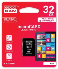 GoodRam Micro SD 32GB 10 UHS цена и информация | Карты памяти для фотоаппаратов, камер | pigu.lt