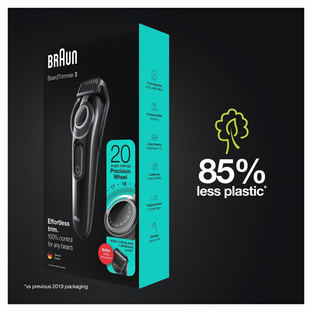 Braun Beard Trimmer 3 BT3322 kaina ir informacija | Plaukų kirpimo mašinėlės | pigu.lt