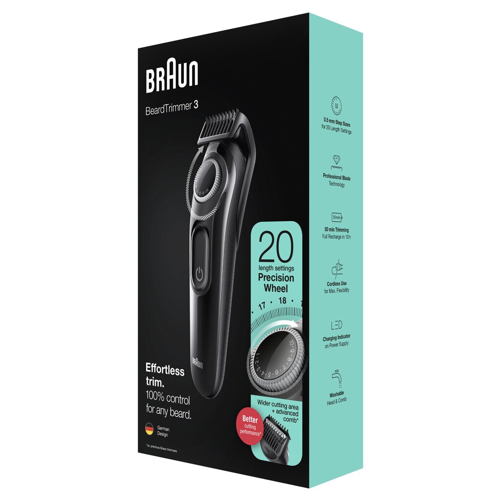 Braun Beard Trimmer 3 BT3322 kaina ir informacija | Plaukų kirpimo mašinėlės | pigu.lt