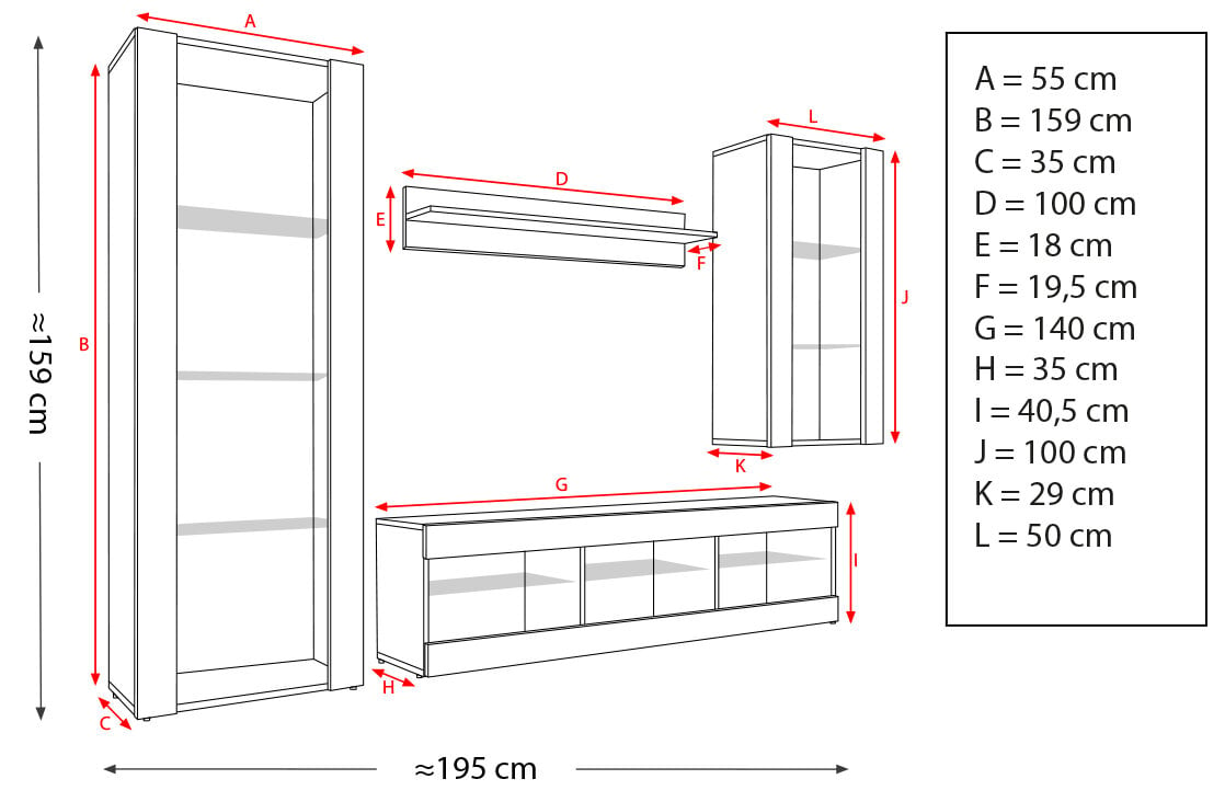 Svetainės baldai su televizoriaus stovu, laisvai pastatoma spintele, sienine spintele ir lentyna, Sekcija, Extreme Furniture, OPEN SET 4, Wotan karkasas ir juodas priekiai цена и информация | Sekcijos | pigu.lt