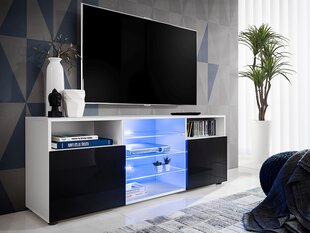 Svetainės spintelė su 3 stiklinėmis lentynomis ir 2 durelėmis, TV staliukai, Extreme Furniture, T38, Baltas karkasas ir juodi priekiai kaina ir informacija | TV staliukai | pigu.lt