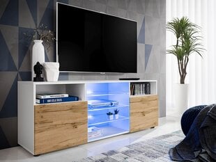 Svetainės spintelė su 3 stiklinėmis lentynomis ir 2 durelėmis, TV staliukai, Extreme Furniture, T38, Baltas karkasas ir wotan priekiai цена и информация | Тумбы под телевизор | pigu.lt