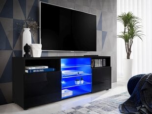 Svetainės spintelė su 3 stiklinėmis lentynomis ir 2 durelėmis, TV staliukai, Extreme Furniture, T38, Juodas karkasas ir juodi priekiai цена и информация | Тумбы под телевизор | pigu.lt