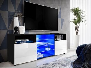 Svetainės spintelė su 3 stiklinėmis lentynomis ir 2 durelėmis, TV staliukai, Extreme Furniture, T38, Juodas karkasas ir balti priekiai цена и информация | Тумбы под телевизор | pigu.lt