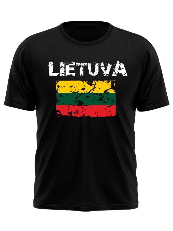 Vyriški marškinėliai juodi su sendinta vėliava kaina ir informacija | Lietuviška sirgalių atributika | pigu.lt
