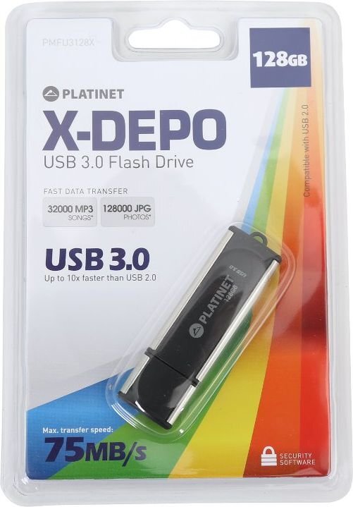 Platinet X-DEPO PMFU3128X 128GB USB 3.0 Flash atmintis juoda kaina ir informacija | USB laikmenos | pigu.lt