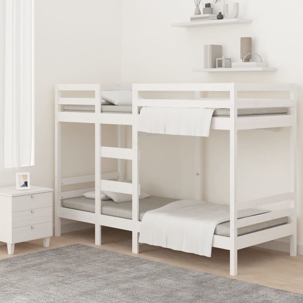 Dviaukštė lova, balta, 90x200cm, pušies medienos masyvas kaina ir informacija | Lovos | pigu.lt