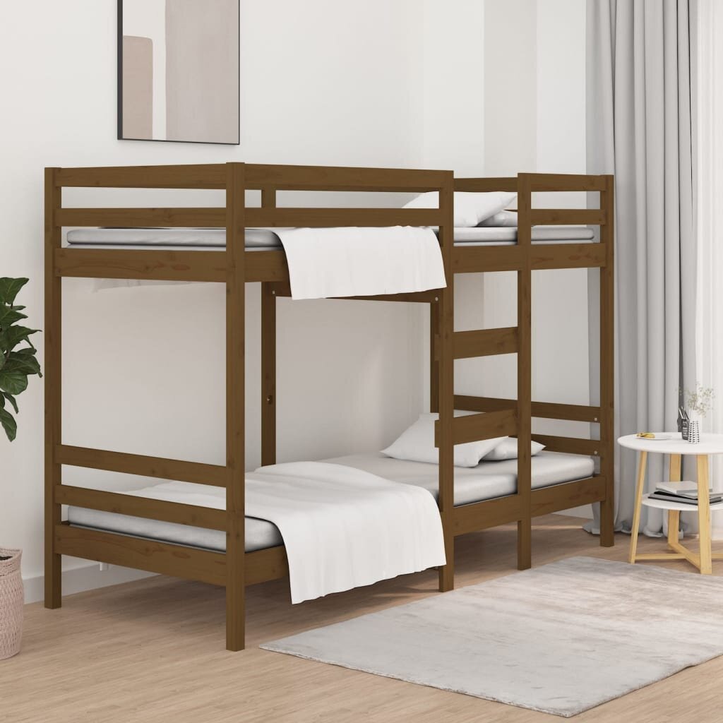 Dviaukštė lova vidaXL, 90x190 cm, tamsiai ruda kaina ir informacija | Vaikiškos lovos | pigu.lt