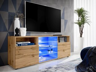 Svetainės spintelė su 3 stiklinėmis lentynomis ir 2 durelėmis, TV staliukai, Extreme Furniture, T38, Wotan karkasas ir wotan priekiai цена и информация |  Тумбы под телевизор | pigu.lt