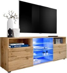 Svetainės spintelė su 3 stiklinėmis lentynomis ir 2 durelėmis, TV staliukai, Extreme Furniture, T38, Wotan karkasas ir wotan priekiai цена и информация | Тумбы под телевизор | pigu.lt