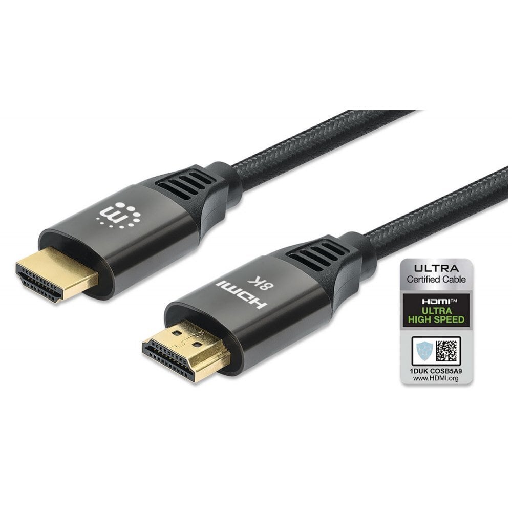Manhattan, HDMI 2.1 su Ethernet 8K*60Hz, 1m, 48Gbps, ekranuotas kaina ir informacija | Kabeliai ir laidai | pigu.lt