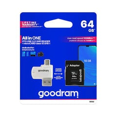 Goodram M1A4 USB + microSD 64GB (+ SD adapteris) kaina ir informacija | Atminties kortelės fotoaparatams, kameroms | pigu.lt