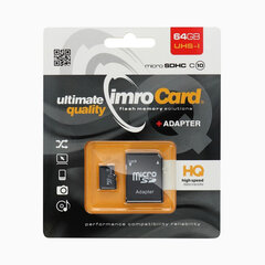 Карта памяти с адаптером Imro microSD 64GB / Class 10 UHS цена и информация | Карты памяти для фотоаппаратов, камер | pigu.lt