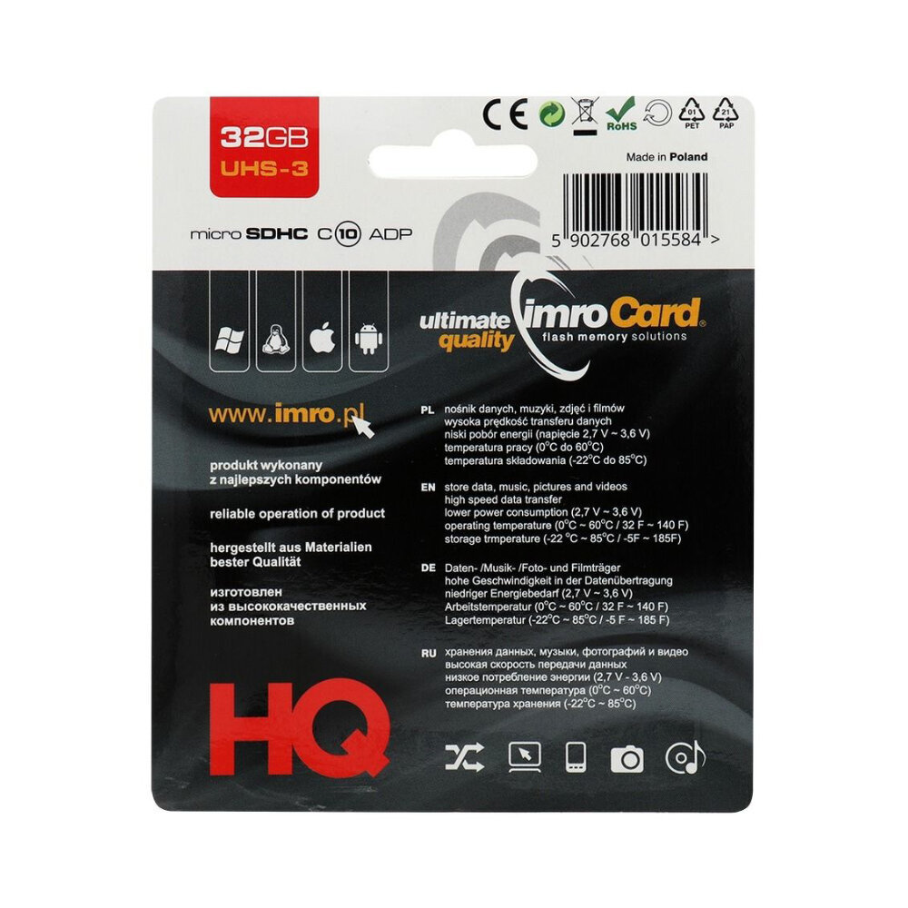 Imro microSD 32GB (+ SD adapteris) kaina ir informacija | Atminties kortelės fotoaparatams, kameroms | pigu.lt