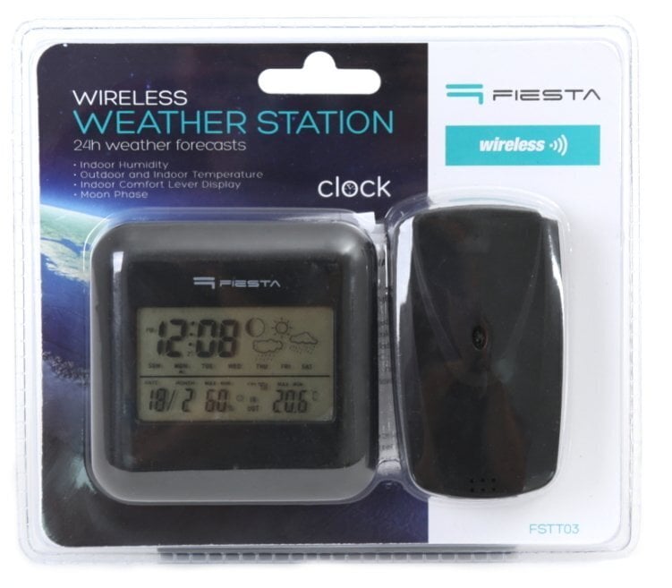 Skaitmeninė meteorologinė stotis LCD Fiesata, juoda kaina ir informacija | Meteorologinės stotelės, termometrai | pigu.lt