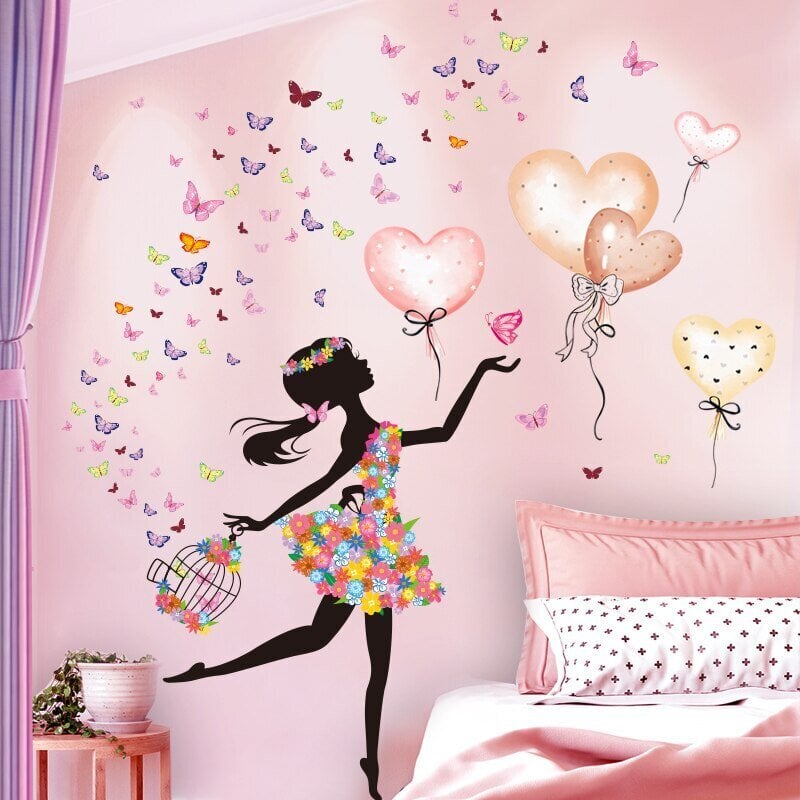 Sienų lipdukas Mergaitė su drugeliais ir balionais цена и информация | Interjero lipdukai | pigu.lt