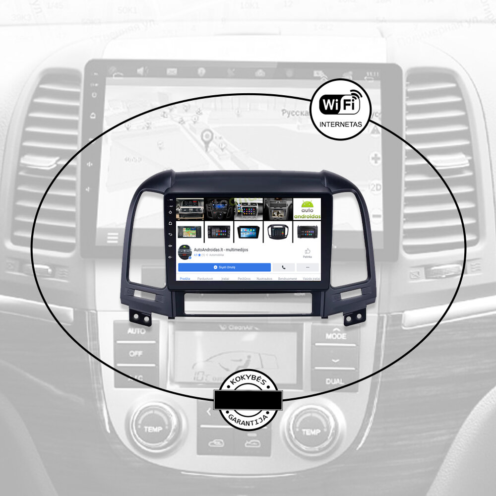 HYUNDAI SANTA FE 2005-12 Android multimedia plančetės tipo 9 colių automagnetola USB/WiFi/GPS/Bluetooth kaina ir informacija | Automagnetolos, multimedija | pigu.lt