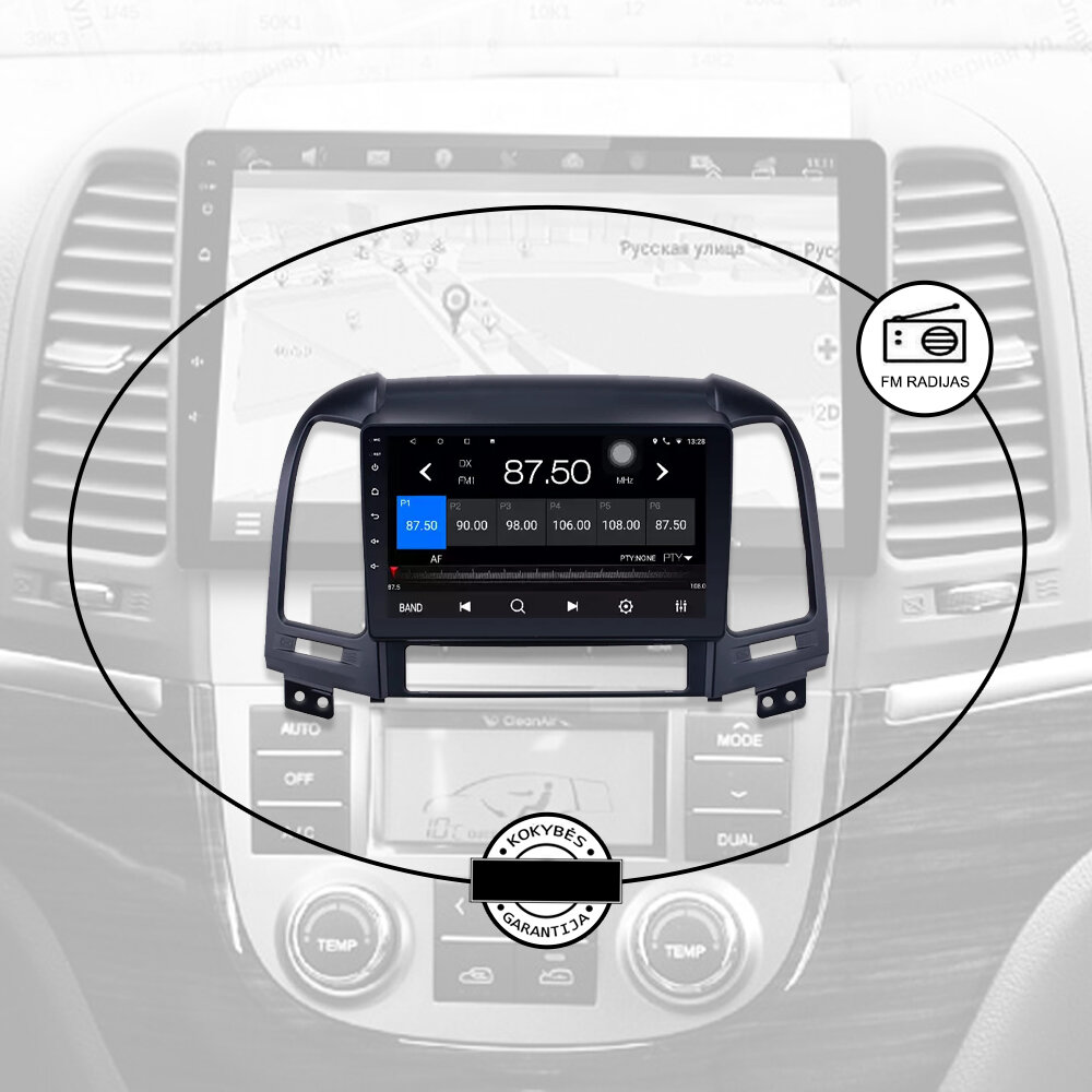 HYUNDAI SANTA FE 2005-12 Android multimedia plančetės tipo 9 colių automagnetola USB/WiFi/GPS/Bluetooth kaina ir informacija | Automagnetolos, multimedija | pigu.lt