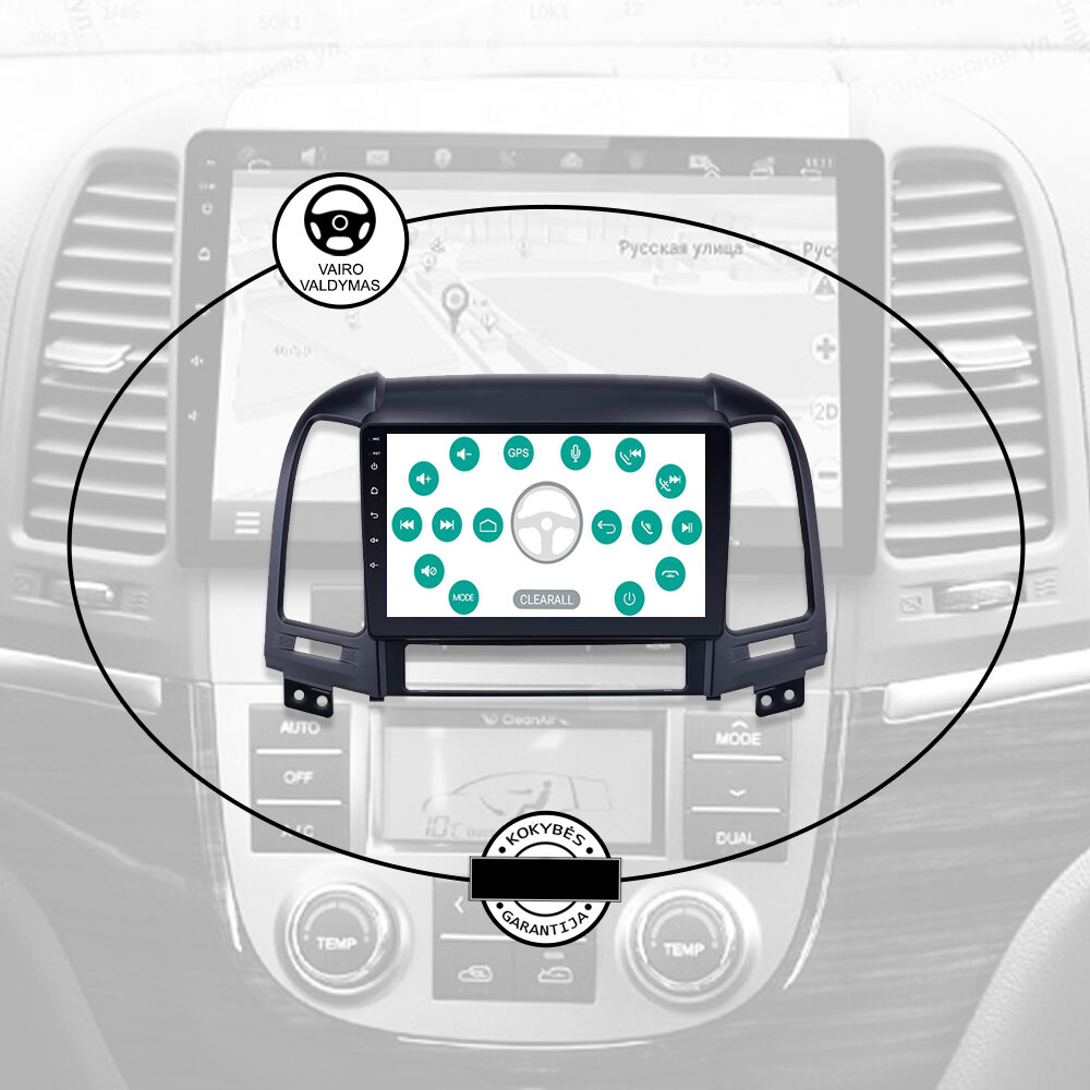 HYUNDAI SANTA FE 2005-12 Android multimedia plančetės tipo 9 colių automagnetola USB/WiFi/GPS/Bluetooth kaina ir informacija | Automagnetolos, multimedija | pigu.lt