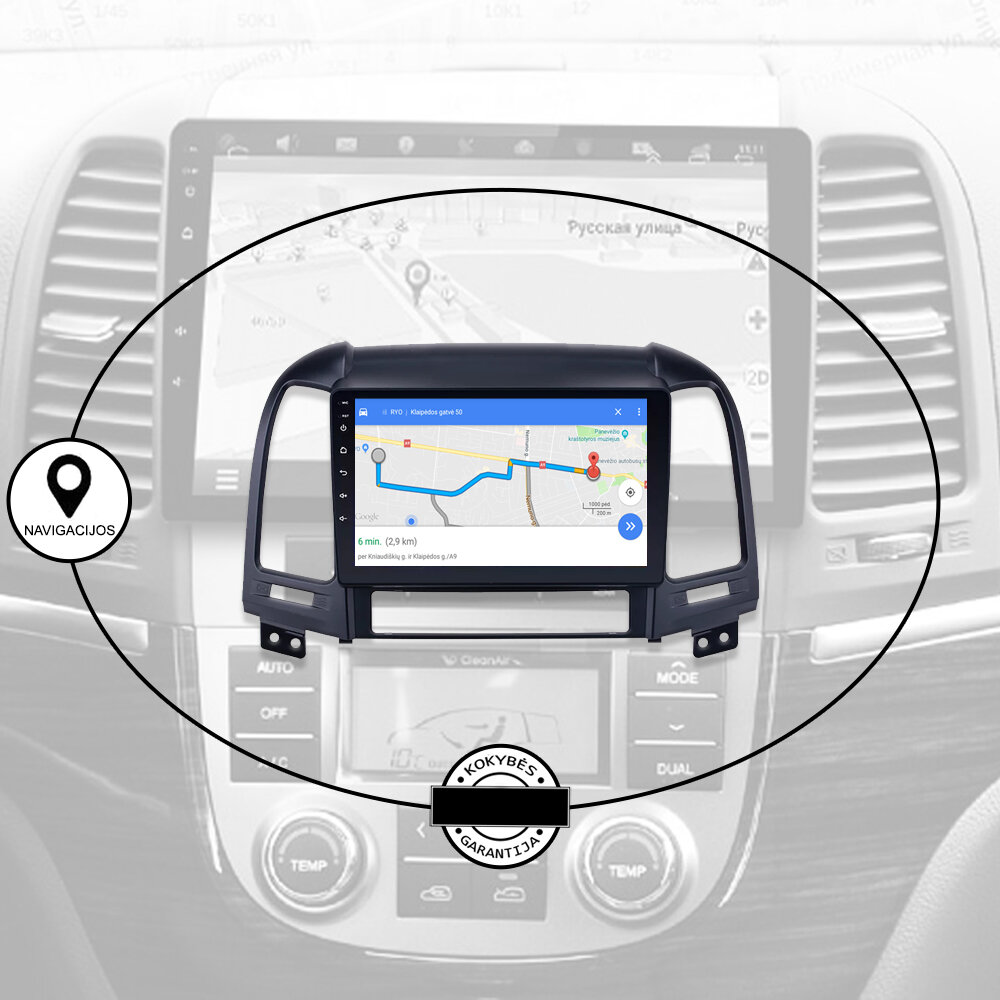 HYUNDAI SANTA FE 2005-12 Android multimedia plančetės tipo 9 colių automagnetola USB/WiFi/GPS/Bluetooth kaina ir informacija | Automagnetolos, multimedija | pigu.lt