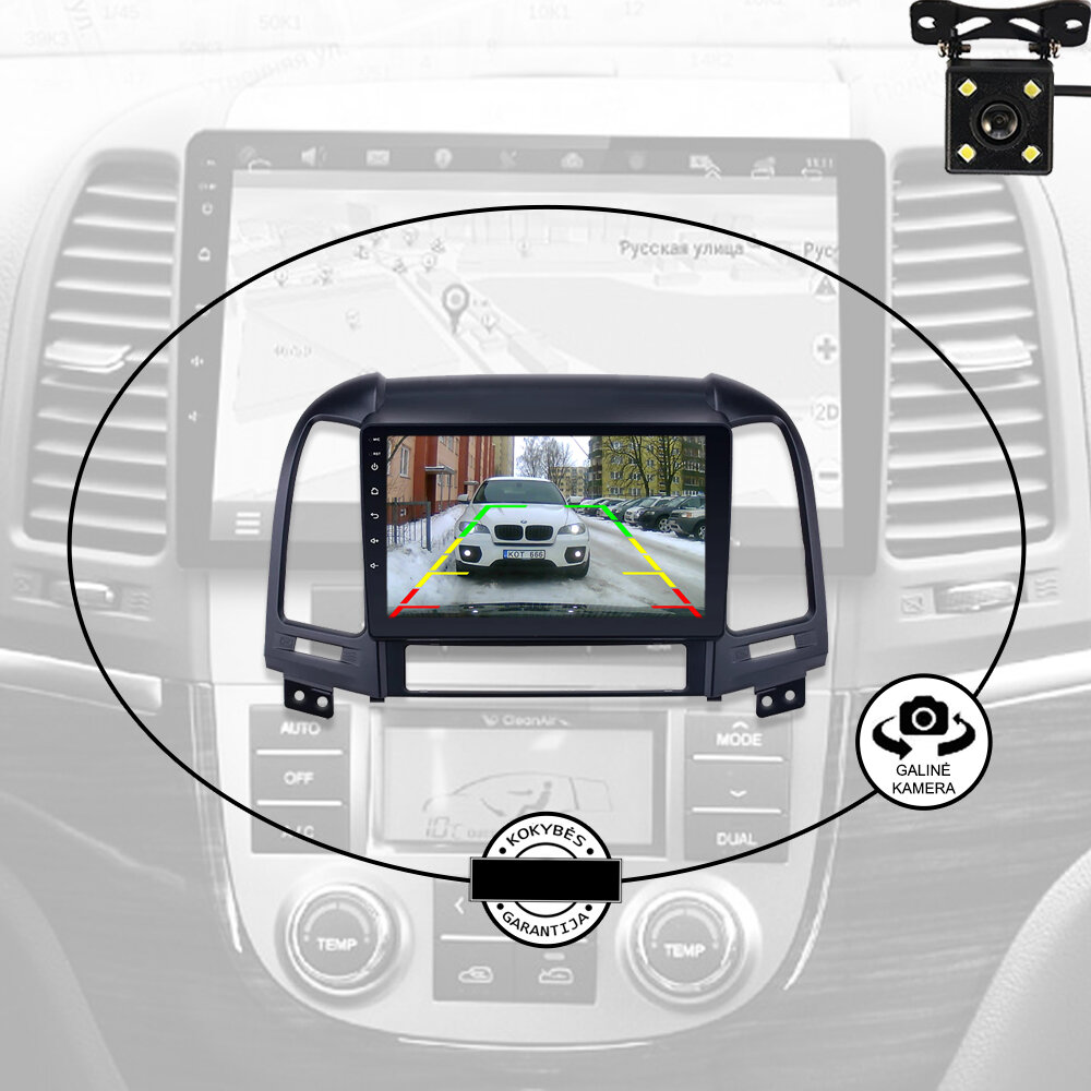 HYUNDAI SANTA FE 2005-12 Android multimedia plančetės tipo 9 colių automagnetola USB/WiFi/GPS/Bluetooth kaina ir informacija | Automagnetolos, multimedija | pigu.lt