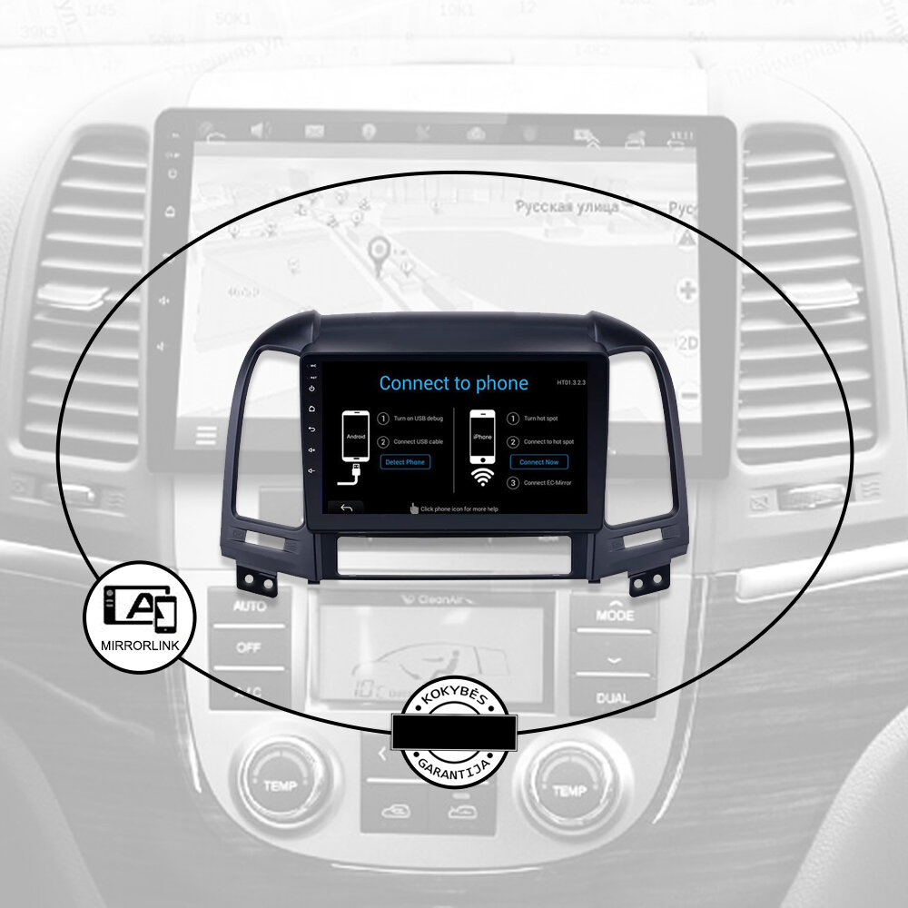 HYUNDAI SANTA FE 2005-12 Android multimedia plančetės tipo 9 colių automagnetola USB/WiFi/GPS/Bluetooth kaina ir informacija | Automagnetolos, multimedija | pigu.lt