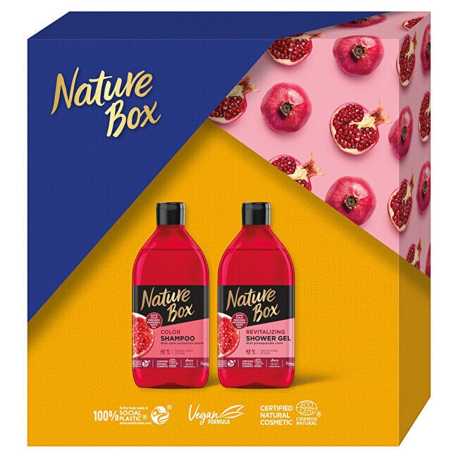 Rinkinys Nature Box Pomegranate: šampūnas dažytiems plaukams, 385 ml + dušo želė su granatų kvapu, 385 ml kaina ir informacija | Šampūnai | pigu.lt