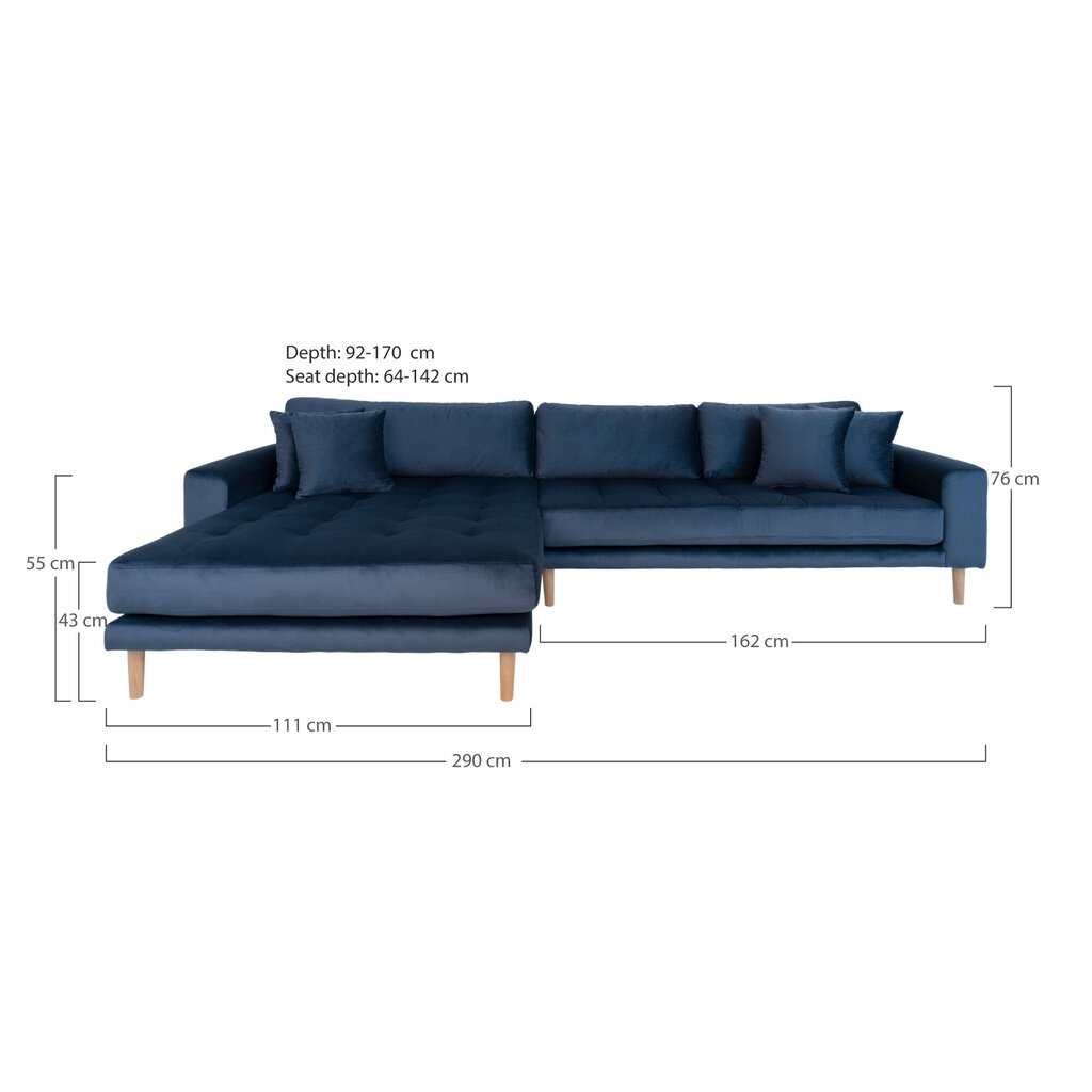 Kampinė sofa Lido, Aksomas, tamsiai mėlyna kaina ir informacija | Minkšti kampai | pigu.lt