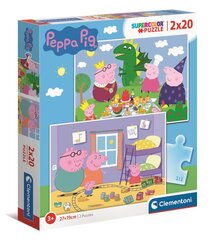 „CLEMENTONI Puzzle 2x20 SuperColor Pynka Peppa 24778“ kaina ir informacija | Dėlionės (puzzle) | pigu.lt