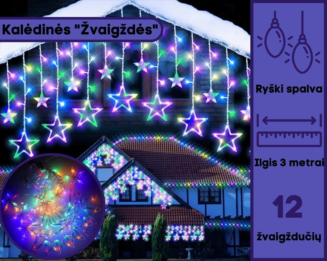 LED Girlianda - užuolaida "Žvaigždės", įvairiaspalvė цена и информация | Girliandos | pigu.lt