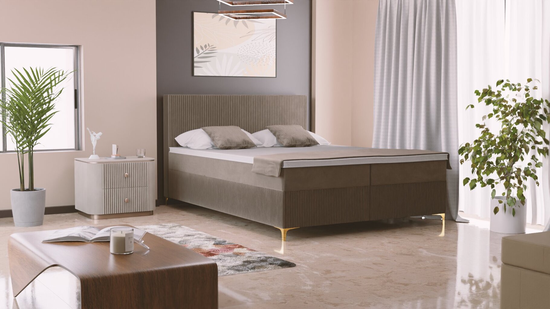 Kontinentinė lova Savani, 120x200 cm, ruda kaina ir informacija | Lovos | pigu.lt